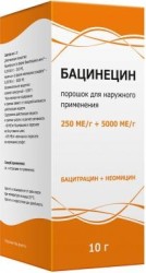 Бацинецин, пор. д/наружн. прим. 250 МЕ/г+5000 МЕ/г 10 г №1