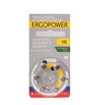 Батарейки, ErgoPower (Эргопауэр) №6 ER-001 тип 10 для слуховых аппаратов премиум 1.45V